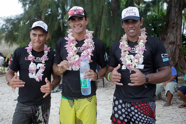     Steeve Teihotaata (center) wins the 2012 IronMana, Photo: Wim Lippens